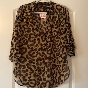Xtaren Leopard Print Sheer Tunic Blouse